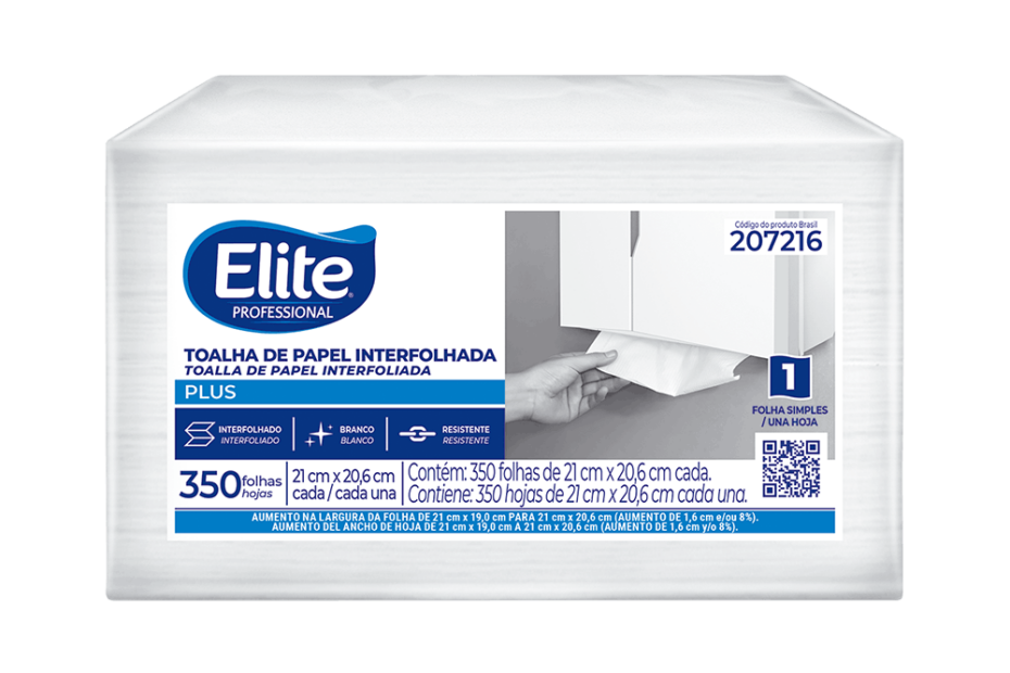 Papel toalha interfolhado Elite Professional Plus folha simples 207216