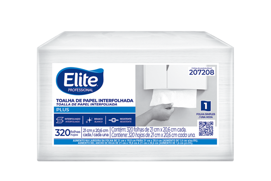 Papel toalha interfolhado Elite Professional Plus folha simples 207208