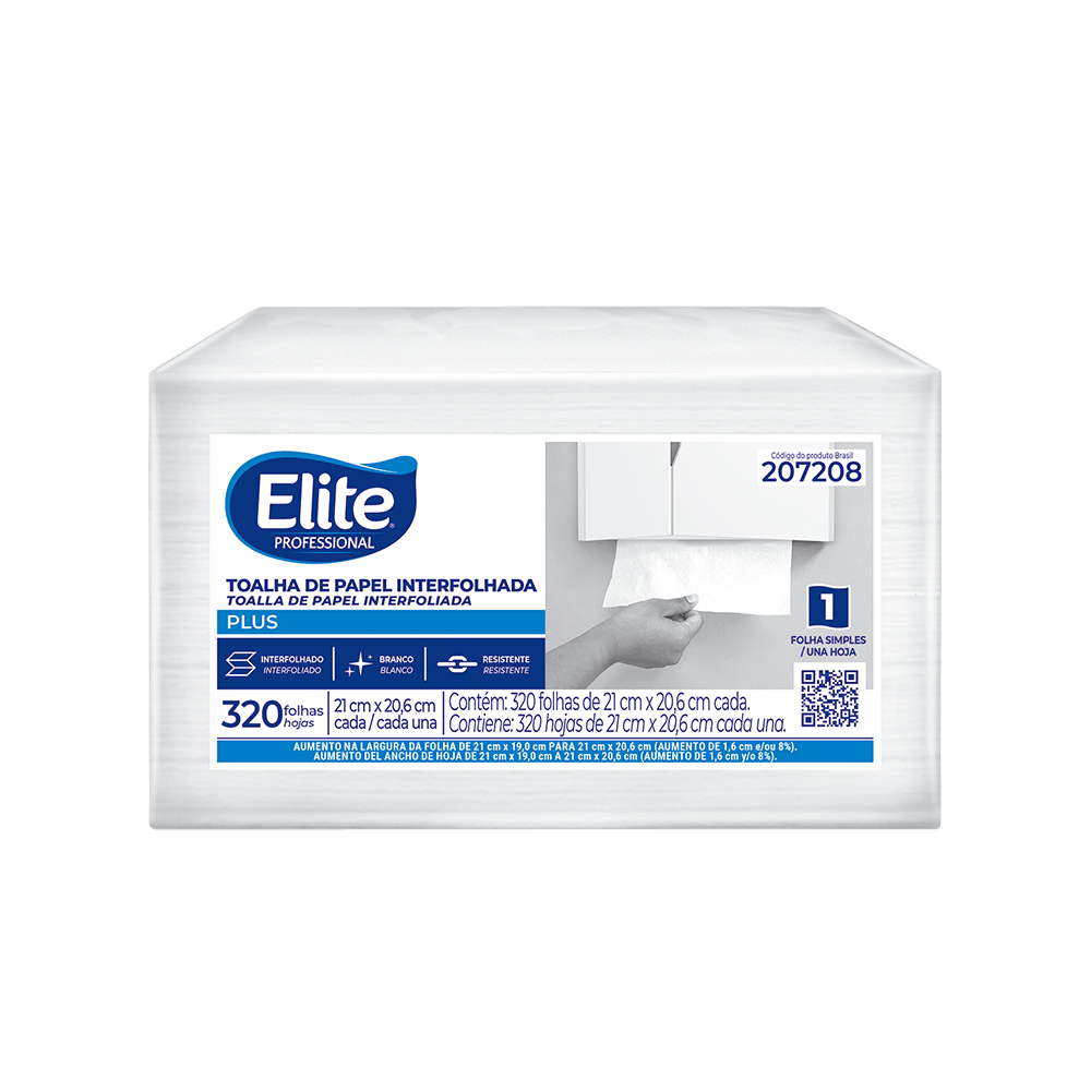Papel toalha interfolhado Elite Professional Plus folha simples 207208